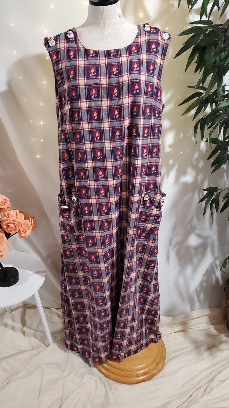Vintage Handmade Plaid Cottagecore Maxi Jumper Dress XL Cabin Holiday Christmas